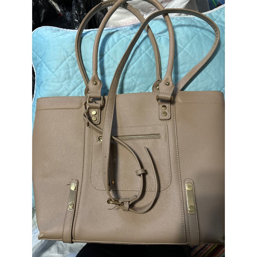 Madison West Large Satchel Women Tan Tote Purse Bag Shopper